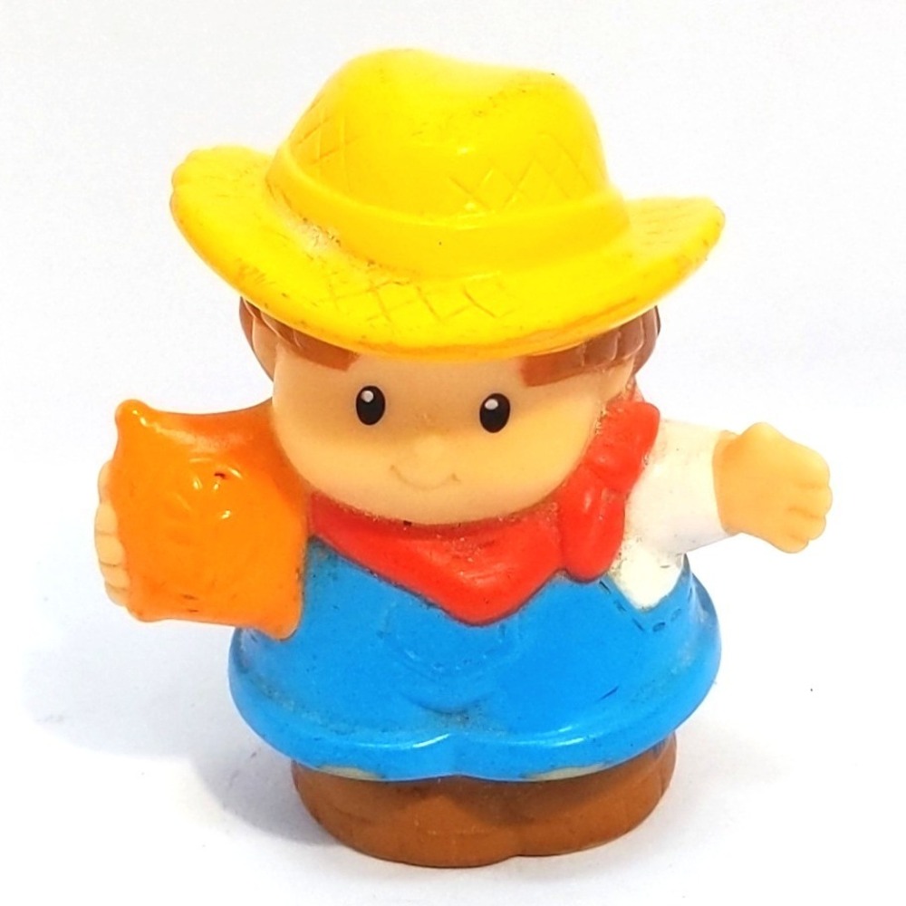 2007 Fisher-Price Little People Farmer Jed‎ Figure Yellow Hat Blue Overalls VTG